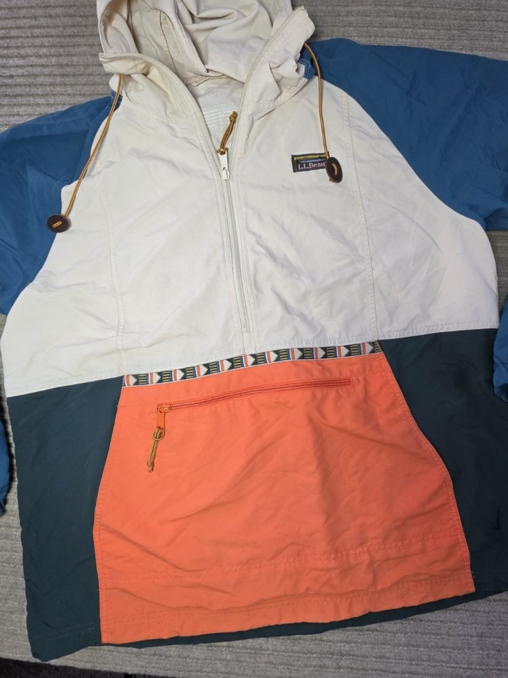 LL Bean Mountain Classic Color Block Anorak Jacket Mens Large Nylon 1/2 Zip EUC